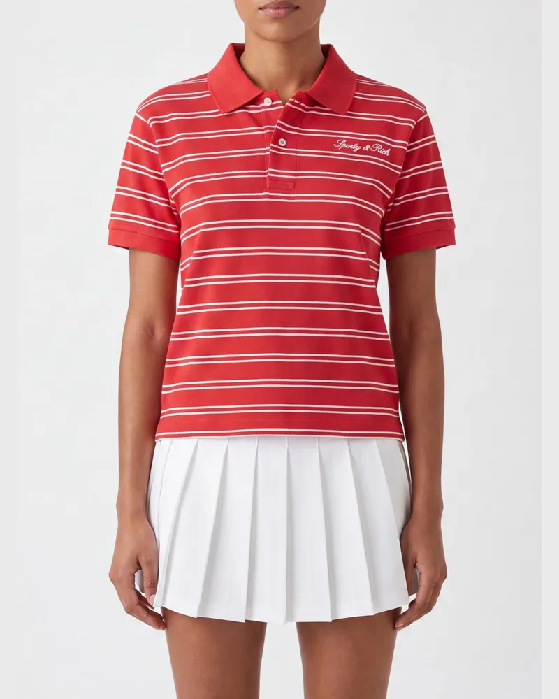 SPORTY & RICH SPORTY  RICH Gestreiftes Baumwoll-Polo von Sporty & Rich mit gesticktem Kontrastlogo Rot