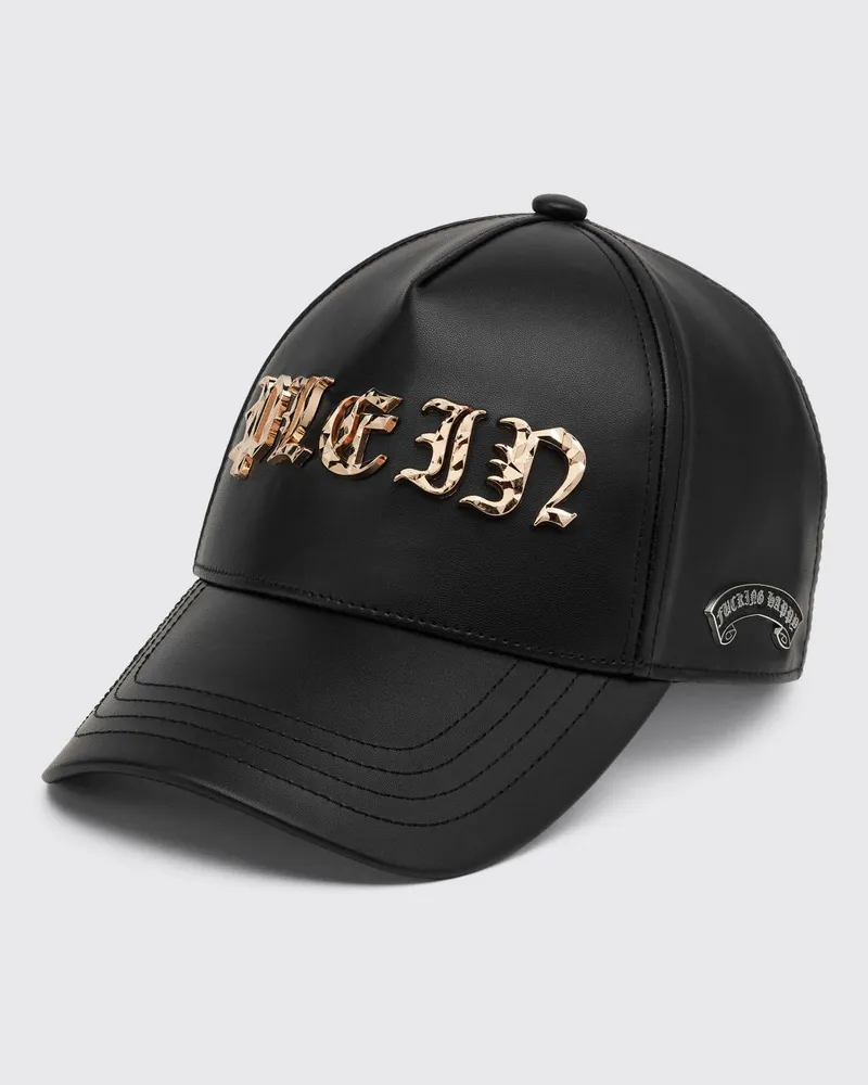 Philipp Plein Baseballkappe aus Leder mit Logo Schwarz