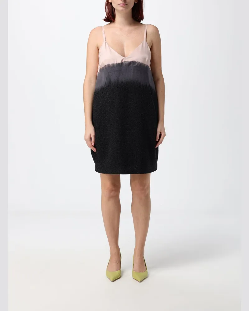 TELA Zweifarbiges Mini-Trägerkleid aus 100 % Schurwolle mit V-Ausschnitt Pink