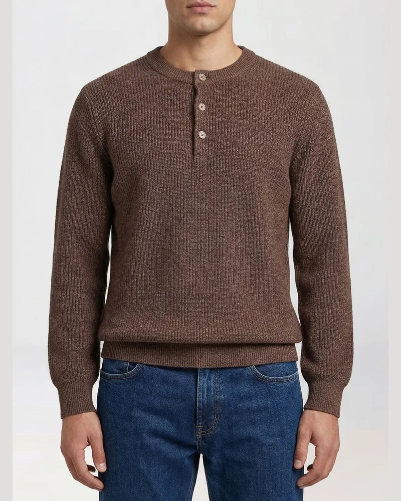 Brunello Cucinelli Rundhals-Polo aus Leinen und Baumwolle Haselnuss
