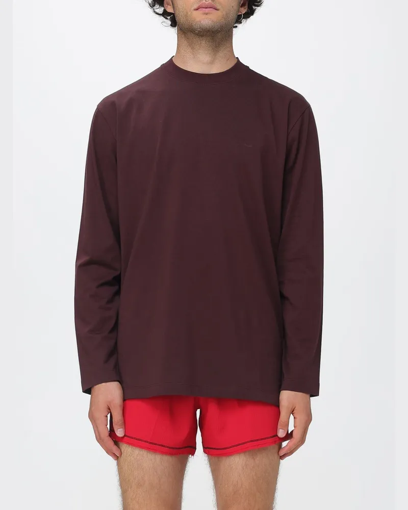 Y-3 Langarm-T-Shirt aus Baumwolle mit Kontrastlogo und überschnittenen Schultern Rot
