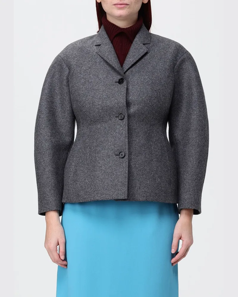 Jil Sander Einreihiger Blazer aus Schurwolle mit Ballonärmeln und schmaler Passform Charcoal