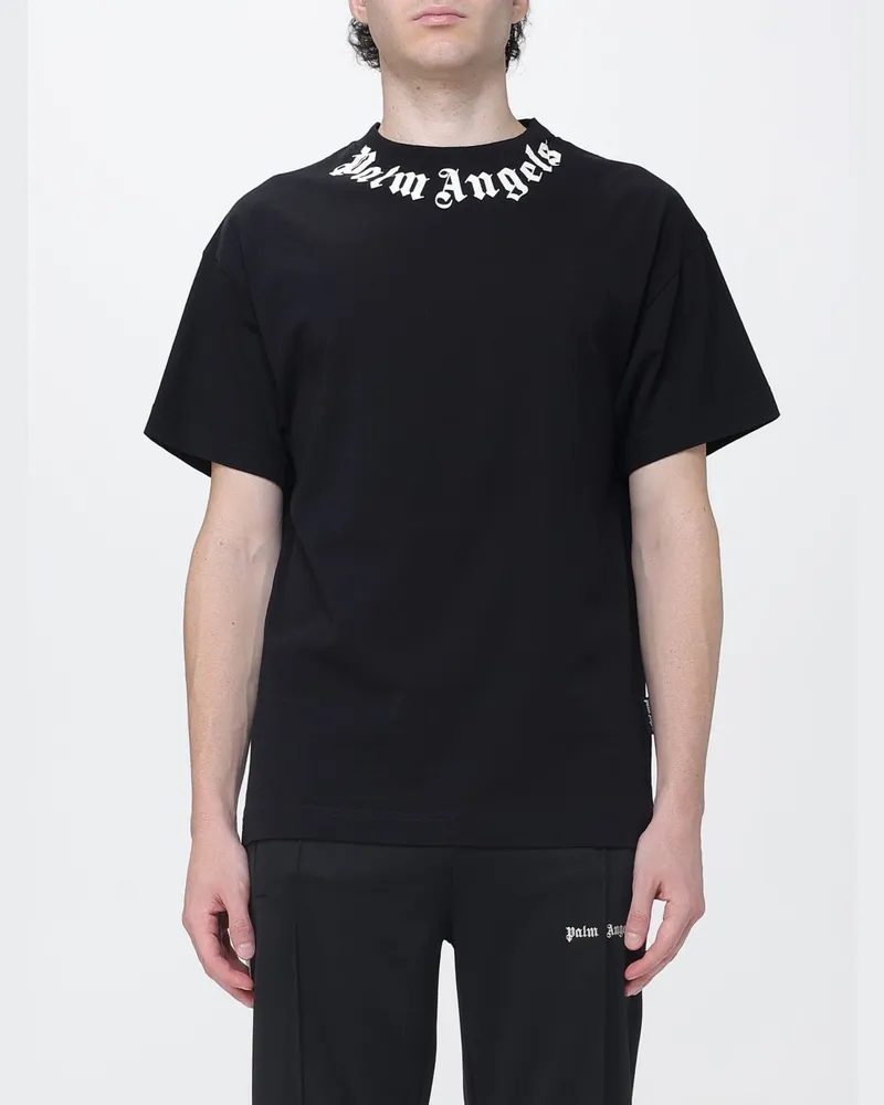 Palm Angels Baumwoll-T-Shirt mit gedrucktem Logo und überschnittenen Schultern Schwarz
