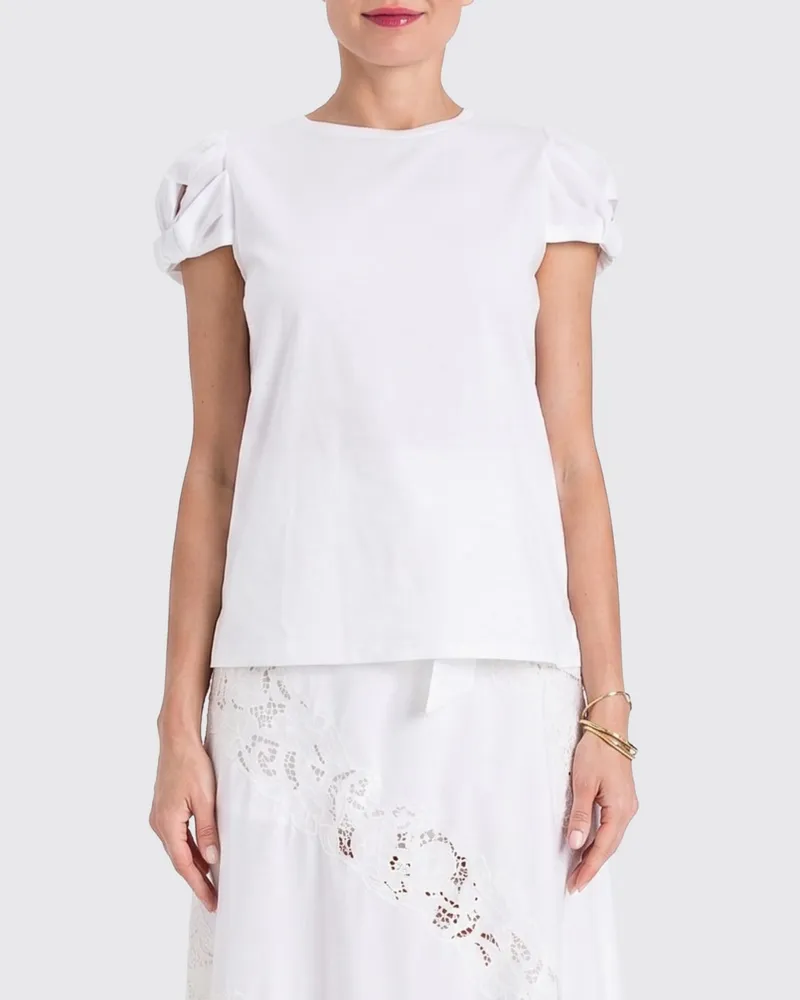 Twin-Set Slim-Fit-Top von aus Baumwolle mit Puffärmeln und Rundhalsausschnitt Weiß