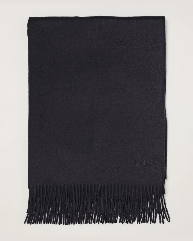 Max Mara Baci-Schal aus reinem Kaschmir mit gesticktem Logo und Fransen Blau