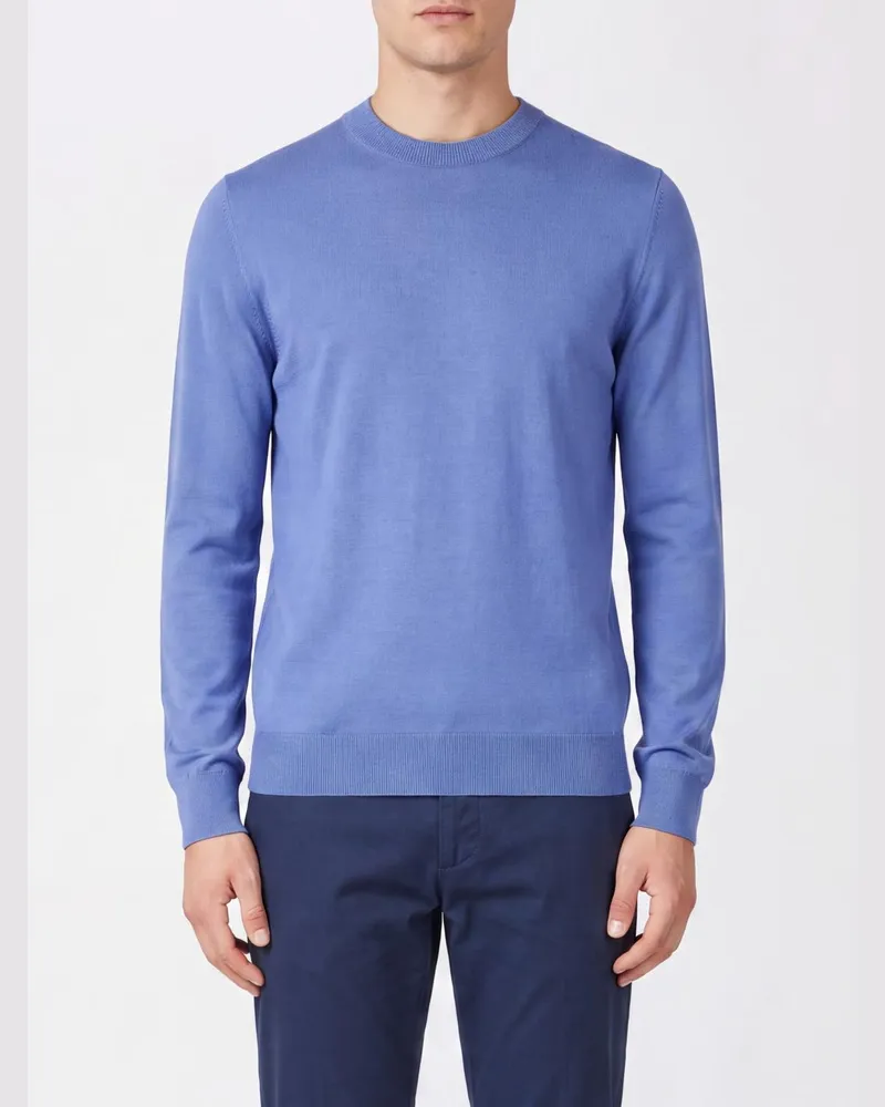 Paul Smith Rundhalspullover aus reiner Merinowolle mit Rippbündchen Blau