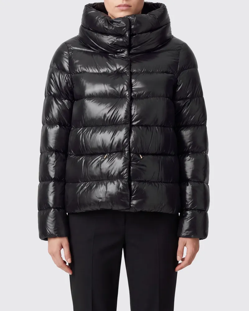 Herno Kurze gesteppte Ultraleicht-Nylon-Daunenjacke mit Stehkragen und Kordelzug Schwarz