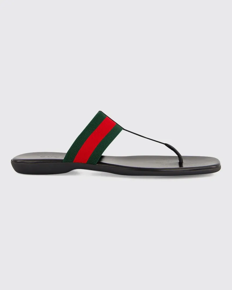 Gucci Flip-Flop-Sandalen aus Nylon mit ikonischem zweifarbigem Webstreifen Schwarz