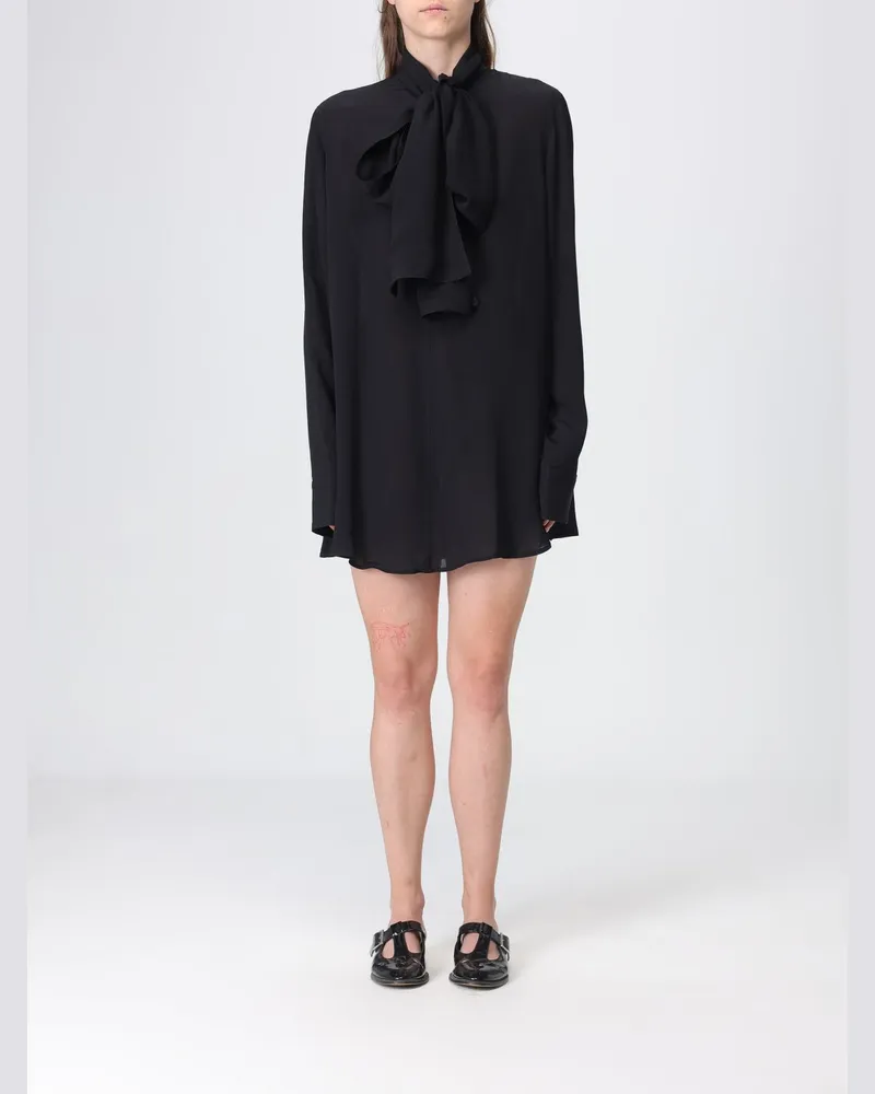 Totême Langärmeliges Mini-Hemdblusenkleid aus Chiffon mit Schalkragen Schwarz