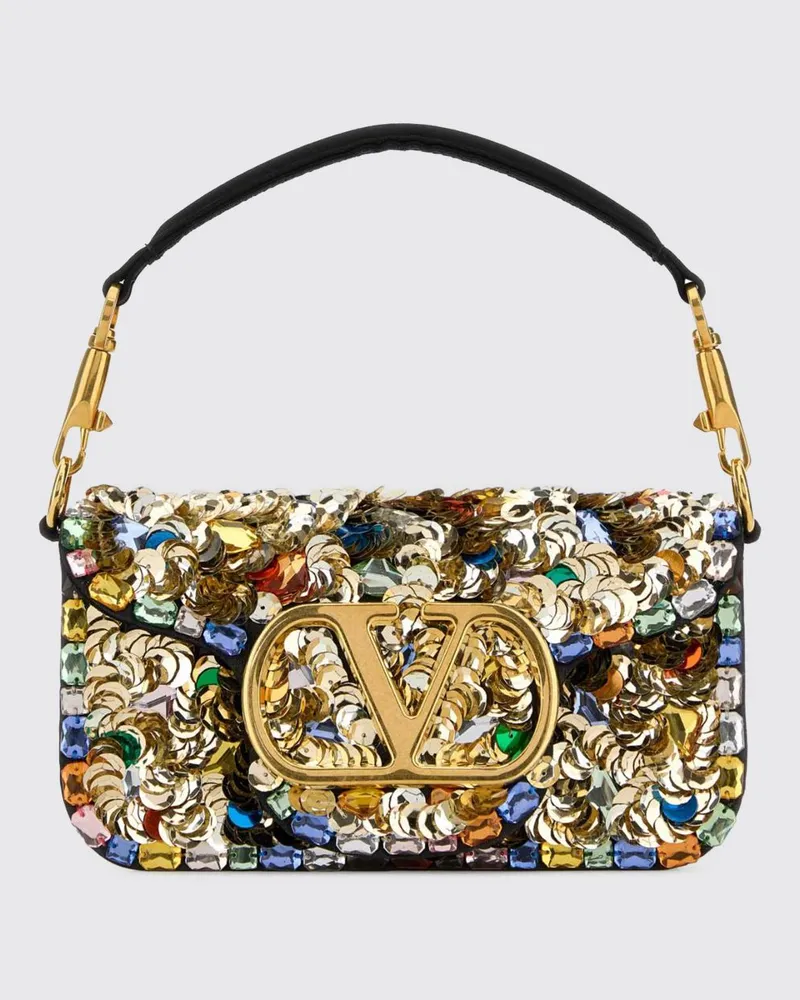 Valentino Garavani Locò Mini-Tasche von aus bestickter Seide mit Pailletten und Strass Rot