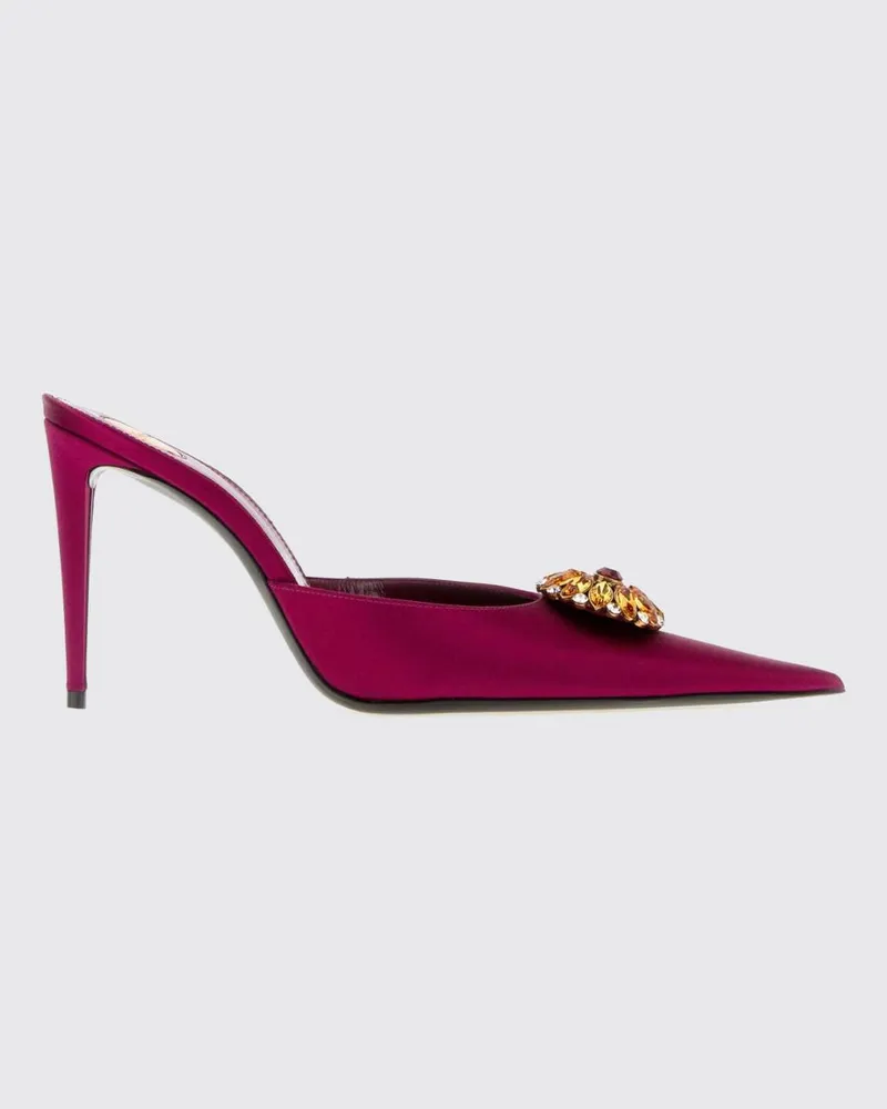 Saint Laurent Thierry Strassbesetzte Satin-Mules mit Stiletto-Absatz Fuchsia