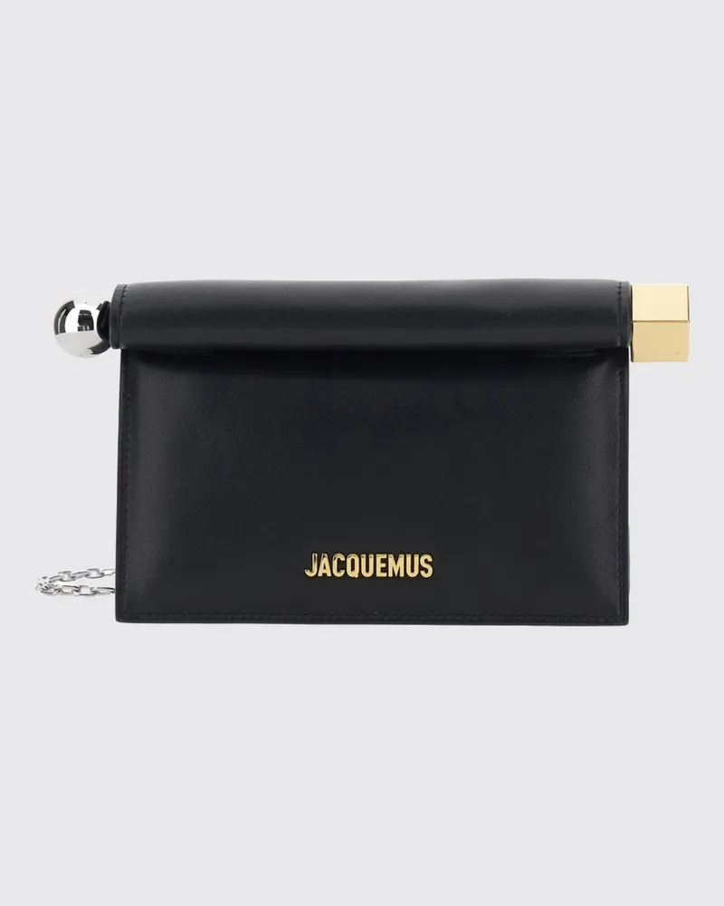 Jacquemus Mini-Tasche Rond Carré aus Glattleder mit metallischem Logo Schwarz