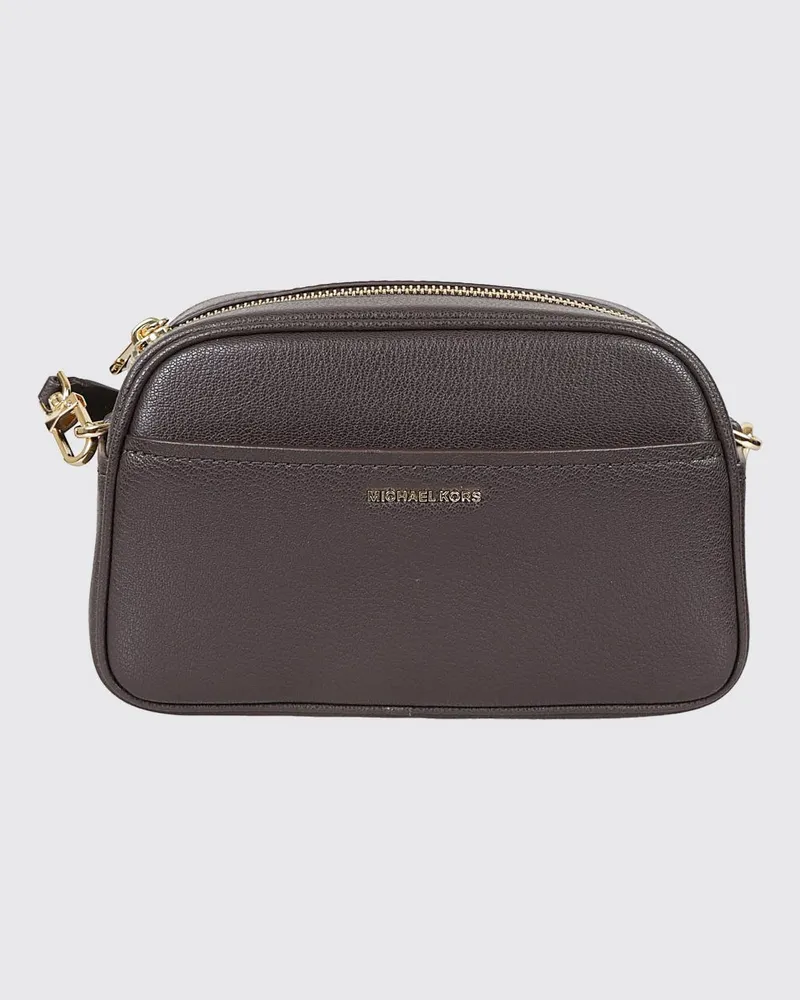 Michael Kors Jet Set Kamera-Crossbody-Tasche aus Leder mit Metall-Logo Braun