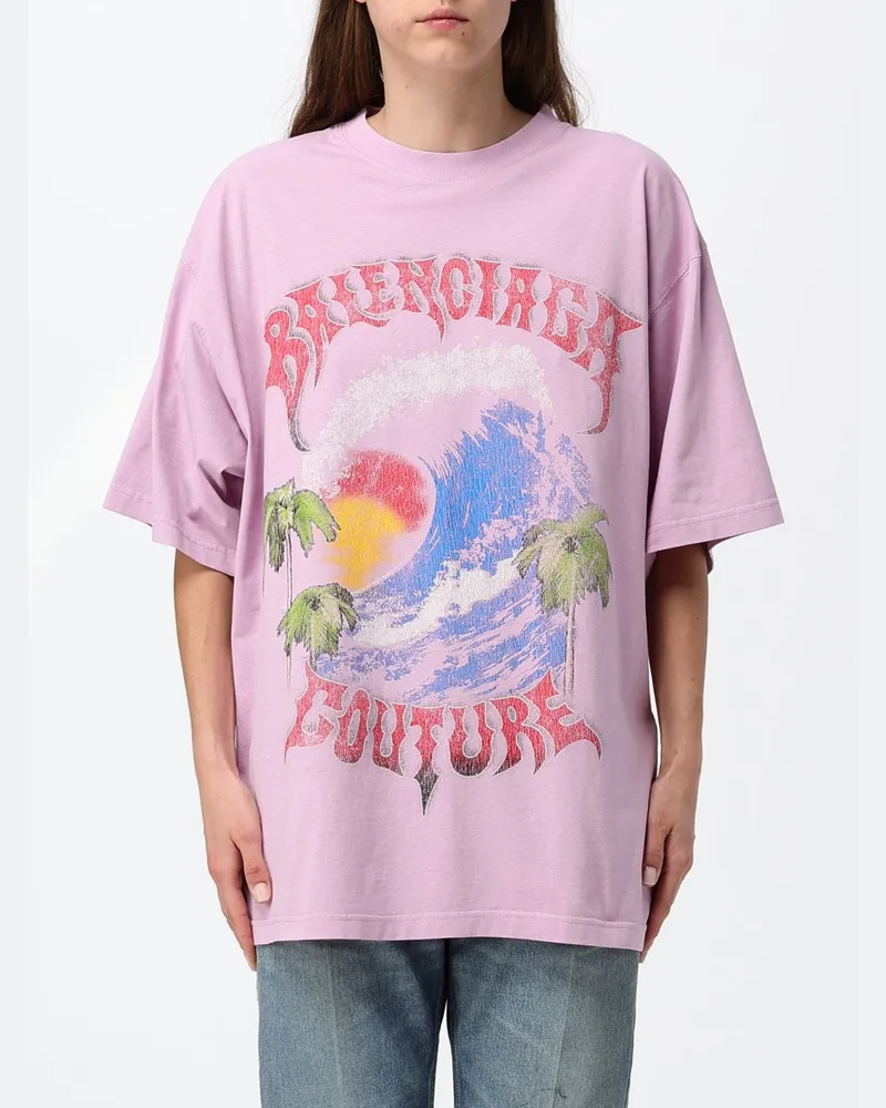 Balenciaga Oversize-T-Shirt aus Baumwolle mit Graffiti-Print Pink