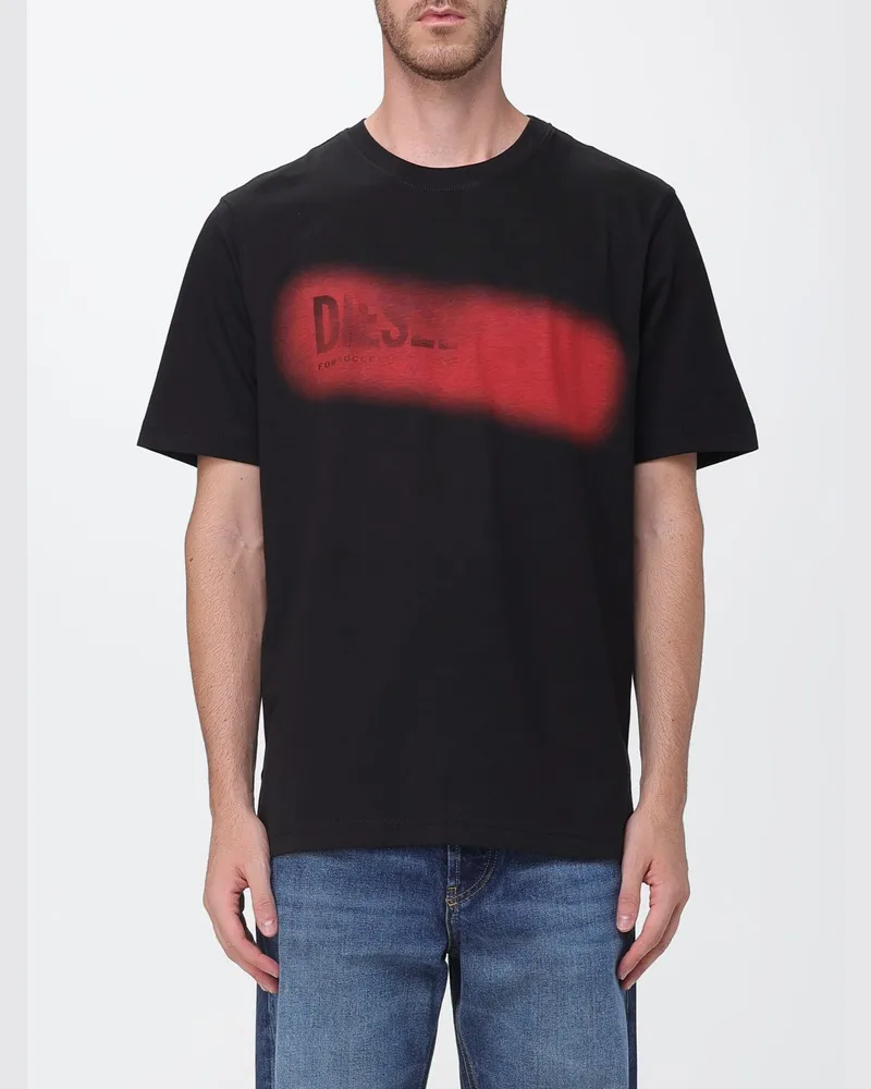 Diesel Relaxed-Fit-T-Shirt mit Rundhalsausschnitt aus Baumwolle mit kontrastierendem Logo-Print Schwarz