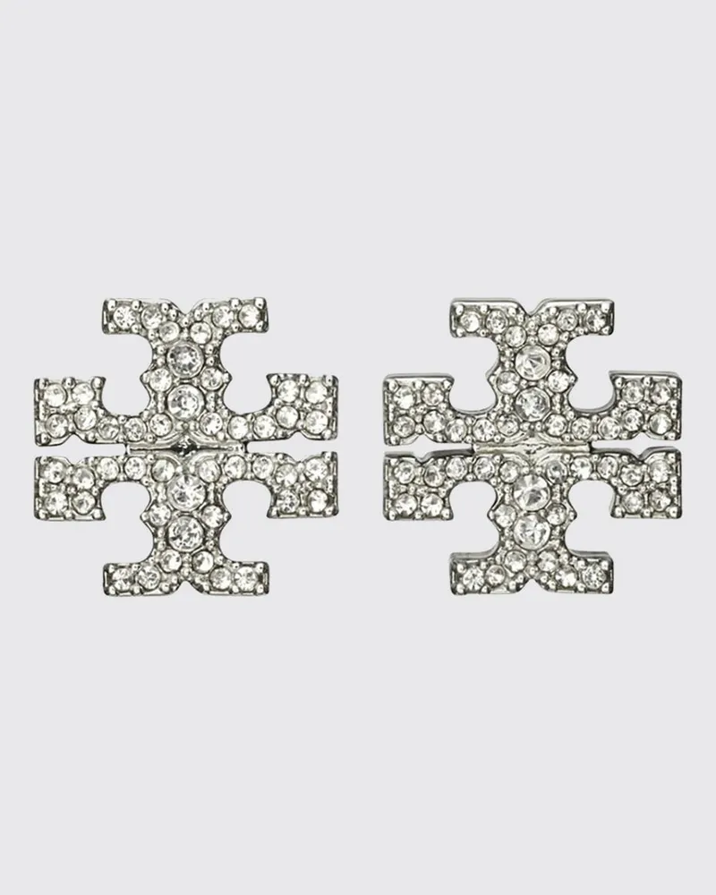 Tory Burch Icon Pavé-Kristall-Ohrstecker aus Messing mit Double T-Logo Silber