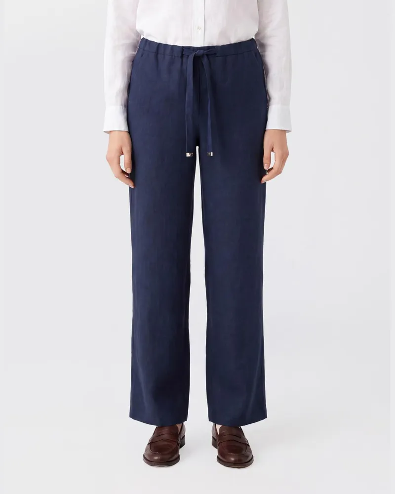 Max Mara Leinenhose mit weitem Bein Blau