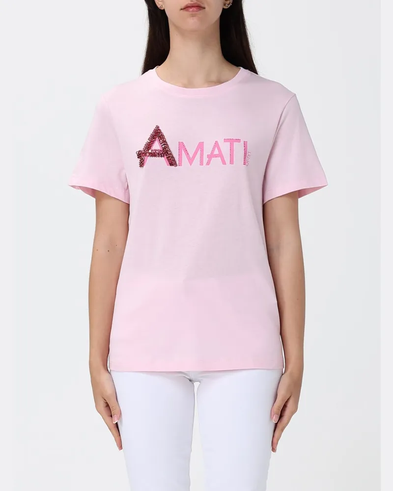Liu Jo Baumwoll-T-Shirt mit gesticktem Logo und Strasssteinen Pink