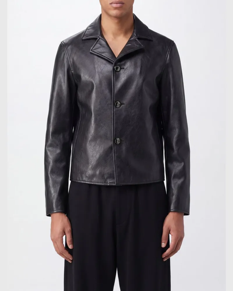 Maison Margiela Einreihiger Blazer aus Kunstleder mit Revers Schwarz