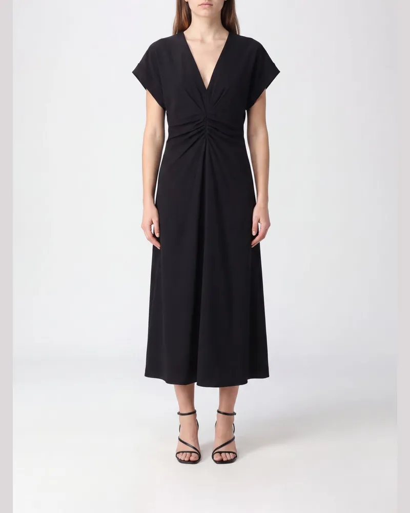 Alberta Ferretti A-Linien-Midikleid mit V-Ausschnitt und Seitenschlitz für Zeremonien Schwarz