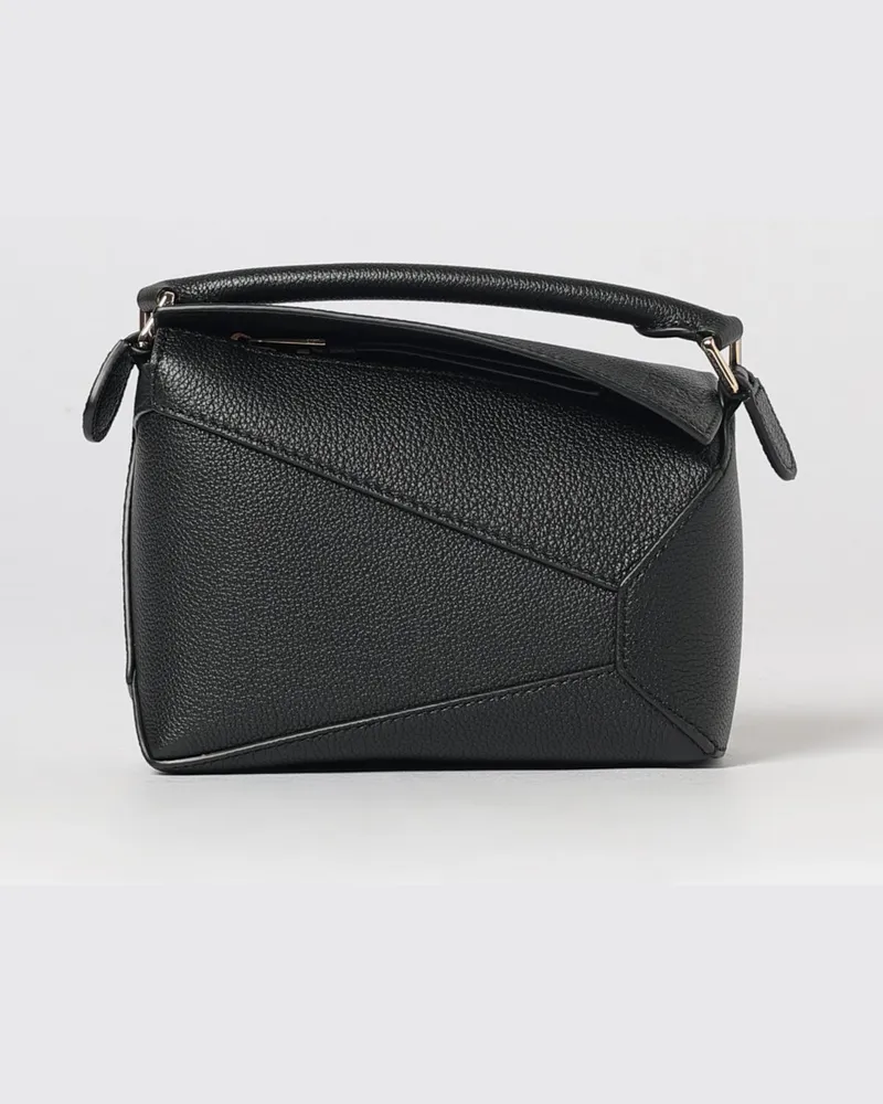 Loewe Puzzle Mini-Handtasche aus genarbtem Kalbsleder mit Schulterriemen Schwarz