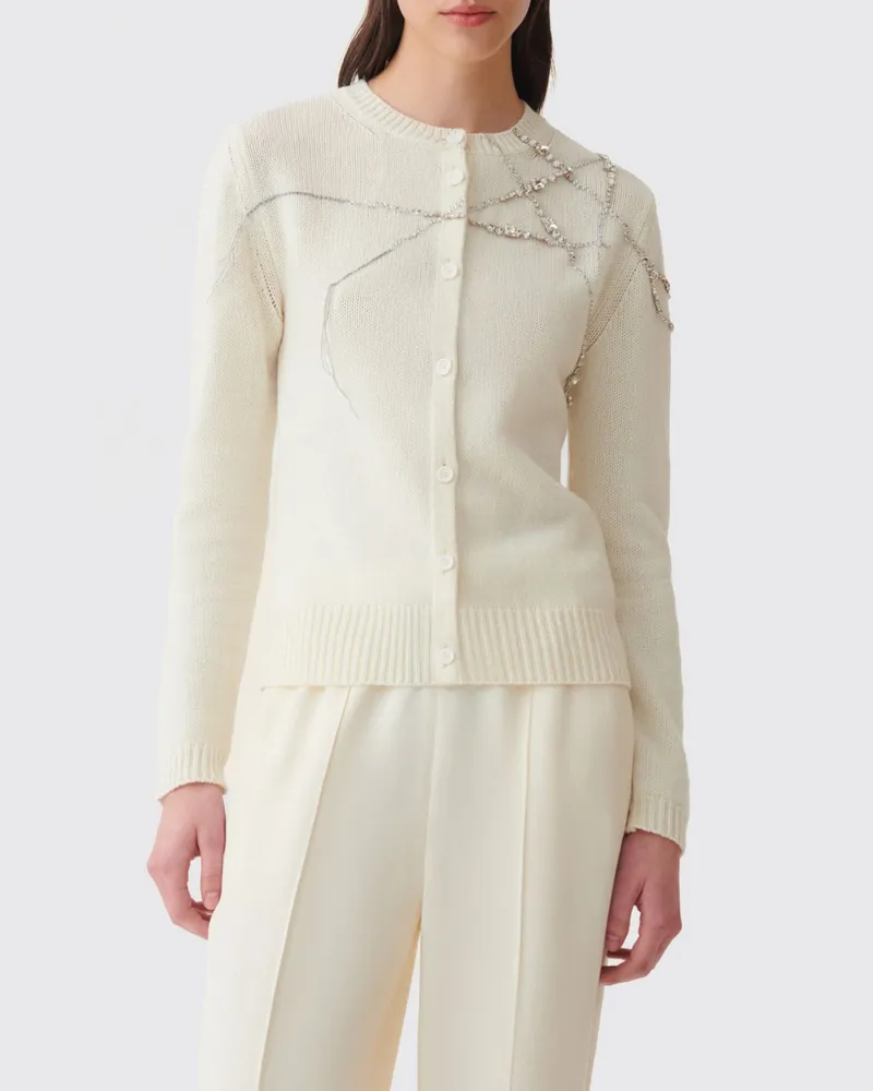 Fabiana Filippi Cardigan aus Kaschmir und Seide mit Kristallstickerei Natural