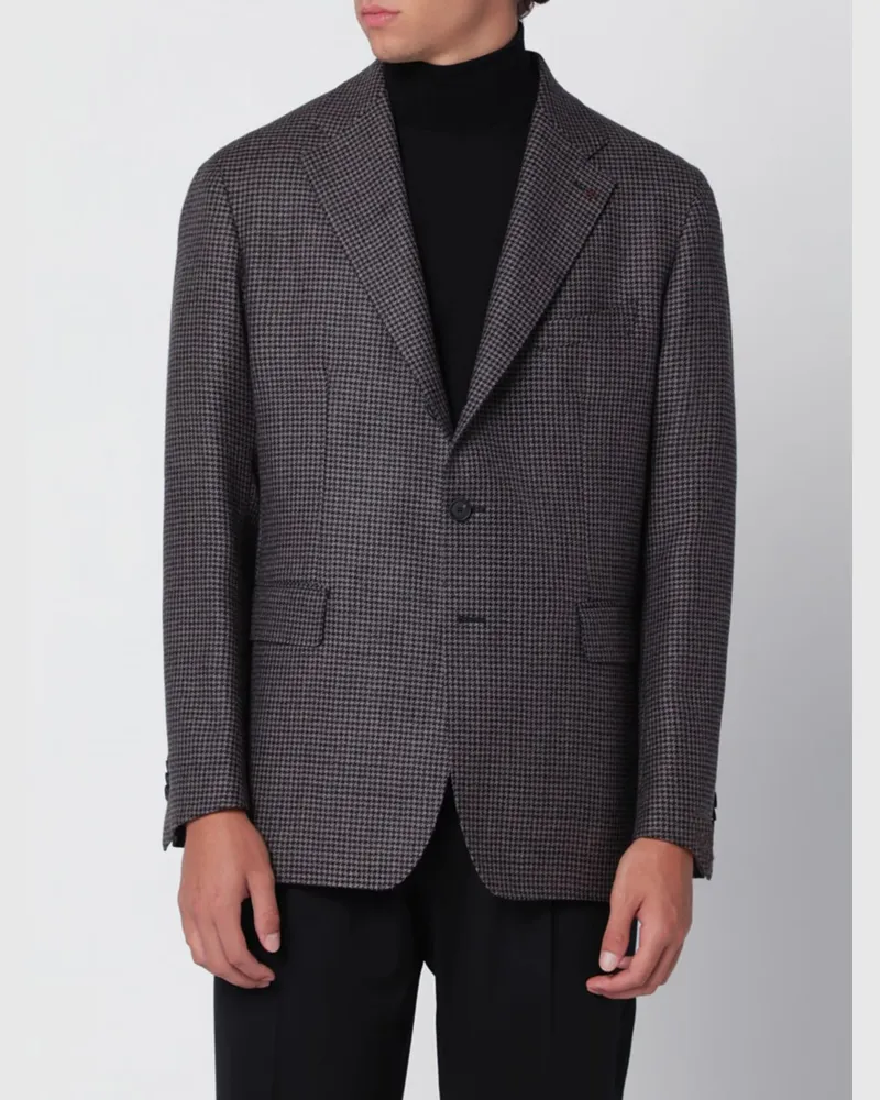 Tagliatore Einreihiger Blazer aus reiner Schurwolle mit Hahnentrittmuster Schwarz