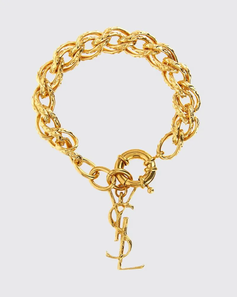 Saint Laurent Kettenarmband aus Messing mit YSL-Monogramm-Anhänger Gold