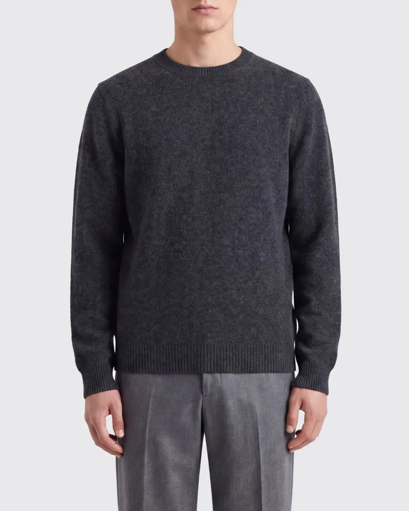 Roberto Collina Pullover aus reiner Wolle mit Rundhalsausschnitt und Rippbündchen Charcoal