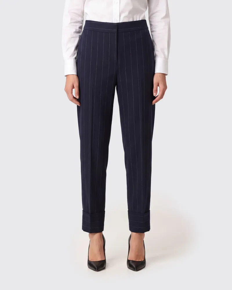 Liu Jo Nadelstreifen-Hose mit geradem Bein aus Crêpe und mittlerer Taille Blau