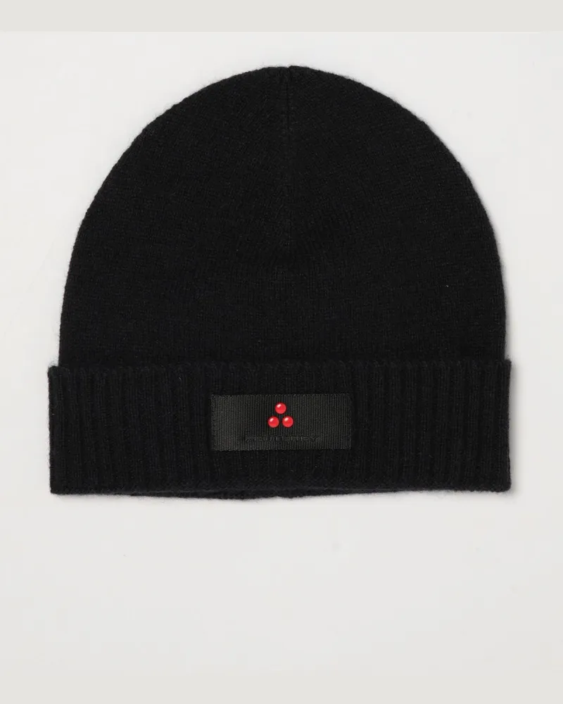 Peuterey Gerippte Beanie-Mütze aus Wollmischung mit Umschlag und Logo-Patch Blau