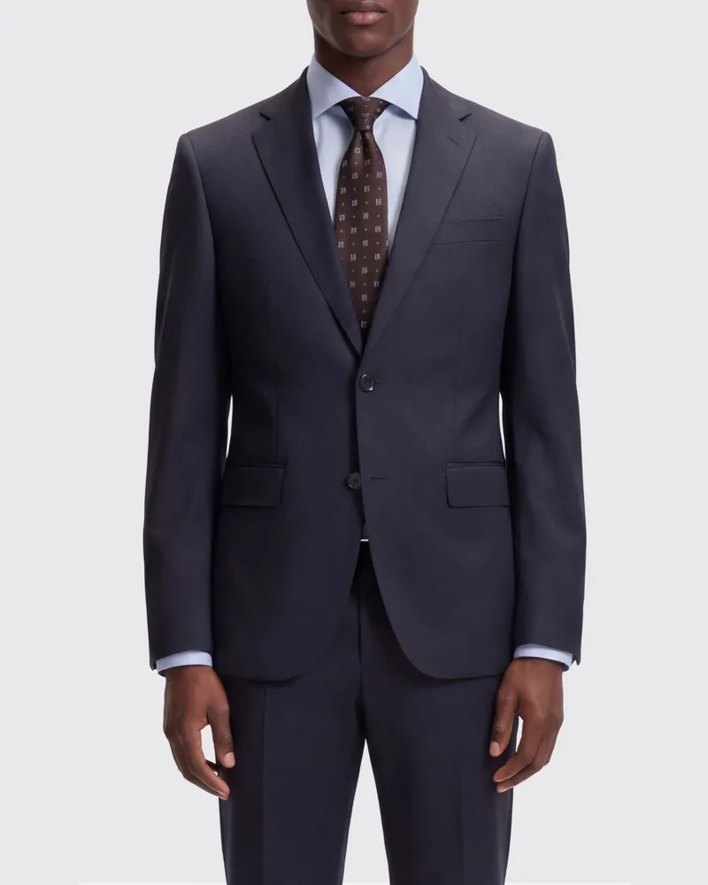 HUGO BOSS Einreihiger Blazer aus reiner Schurwolle mit fallendem Revers und Pattentaschen Blau