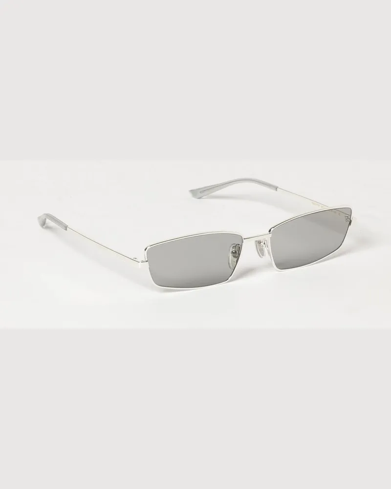 Gucci Rechteckige Metall-Sonnenbrille mit eingraviertem Logo Silber