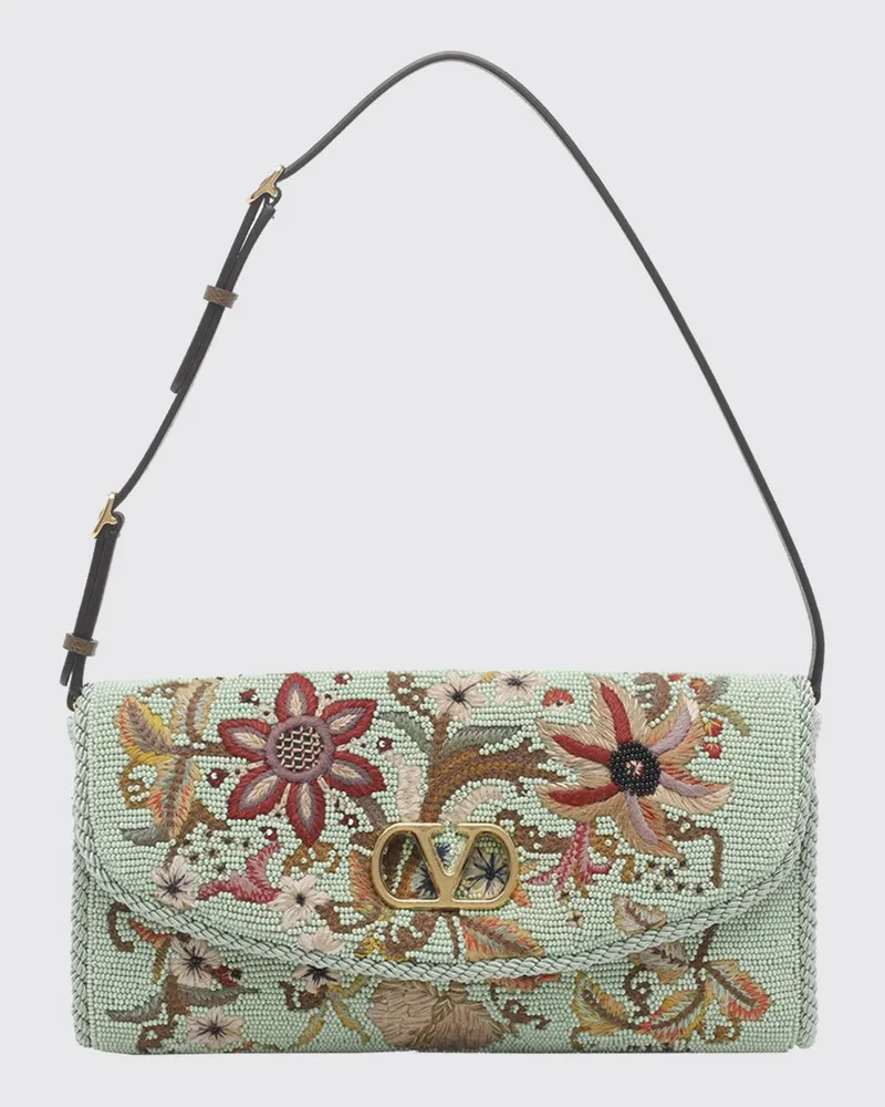 Valentino Garavani DeVain Bestickte Perlenbeutel mit Blumenmotiv Grün