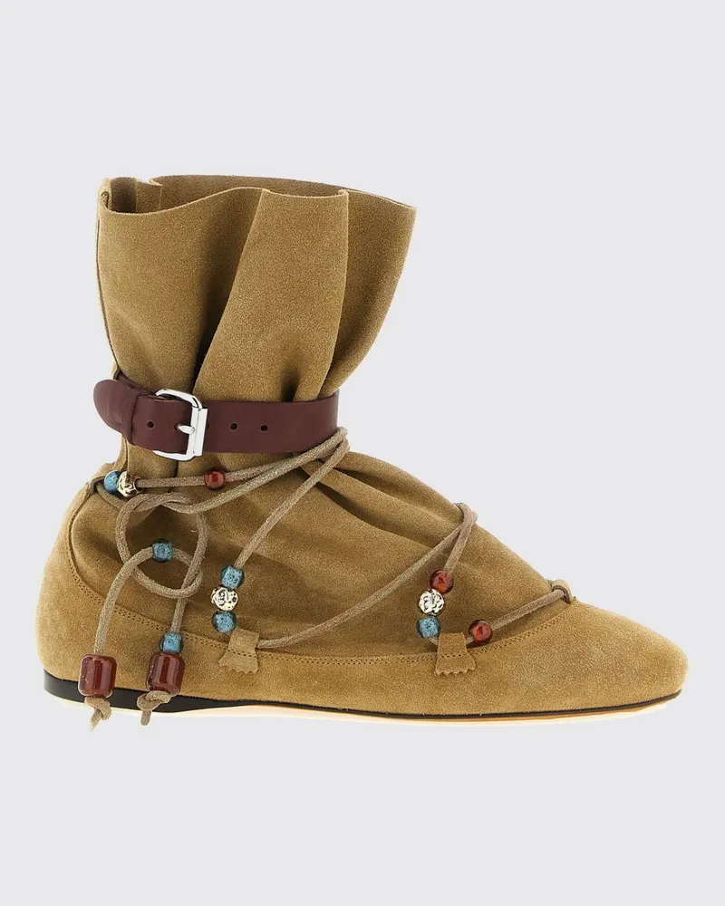 Isabel Marant Letiz Wildleder-Stiefeletten mit ethnischer Stickerei Beige