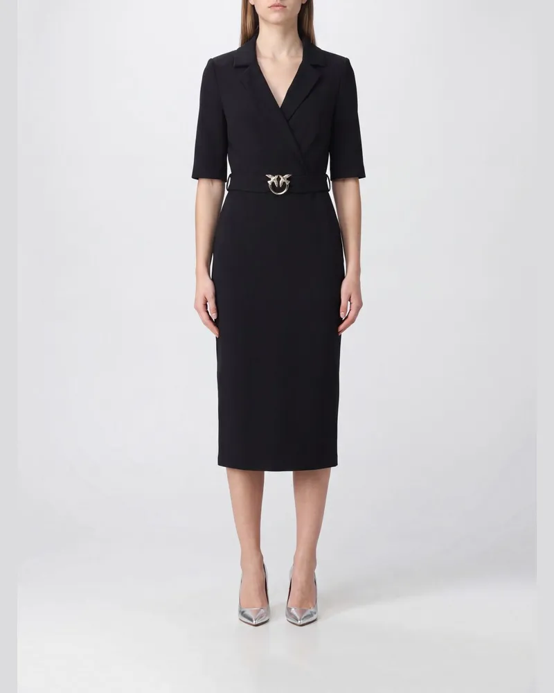 Pinko Midi-Wickelkleid Arnebia mit Gürtel mit Logoschnalle Schwarz