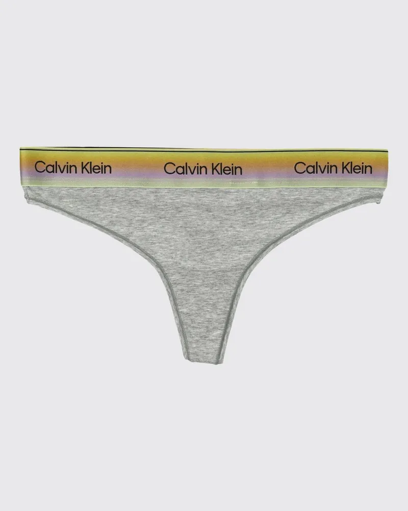 Calvin Klein String aus Stretch-Baumwolle und Modal mit Jacquard-Logobund Grau