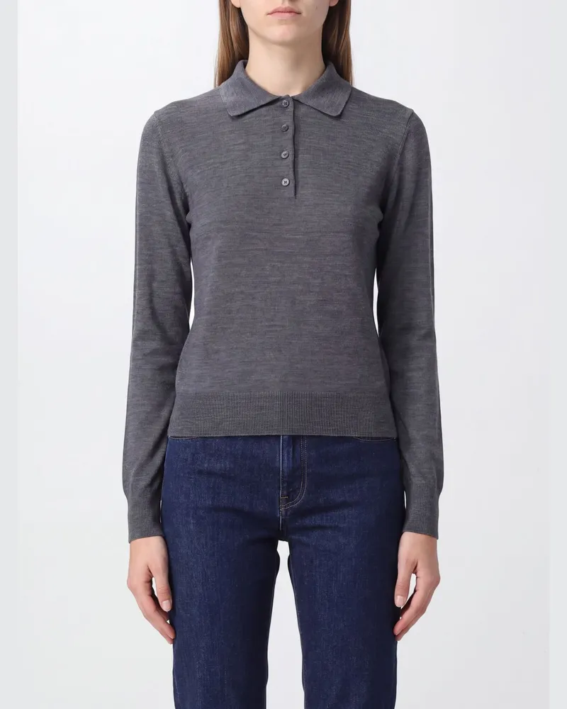 Golden Goose Slim-Fit Strickpolo aus Schurwolle mit langen Ärmeln Grau