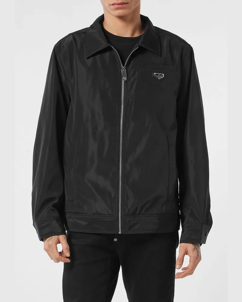 Philipp Plein Leichte Jacke im Hemdenstil aus Polyester mit Reißverschluss Schwarz