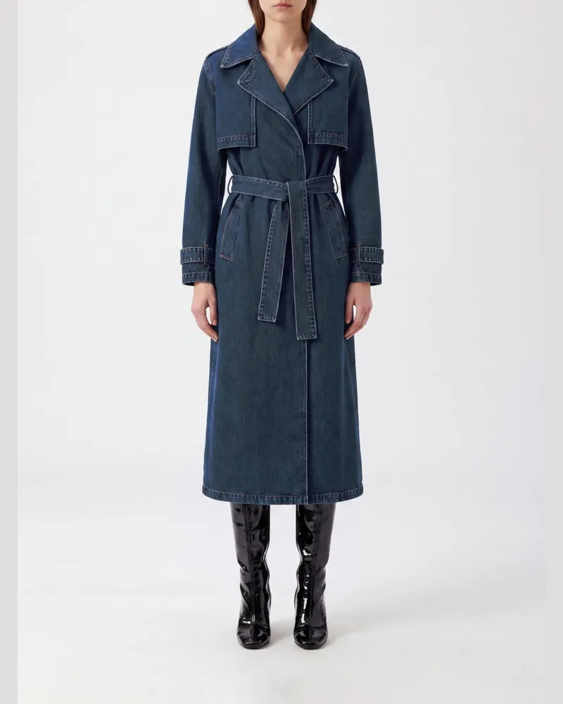 Liu Jo Langer Denim-Trenchcoat mit Taillen-Bindegürtel Blau