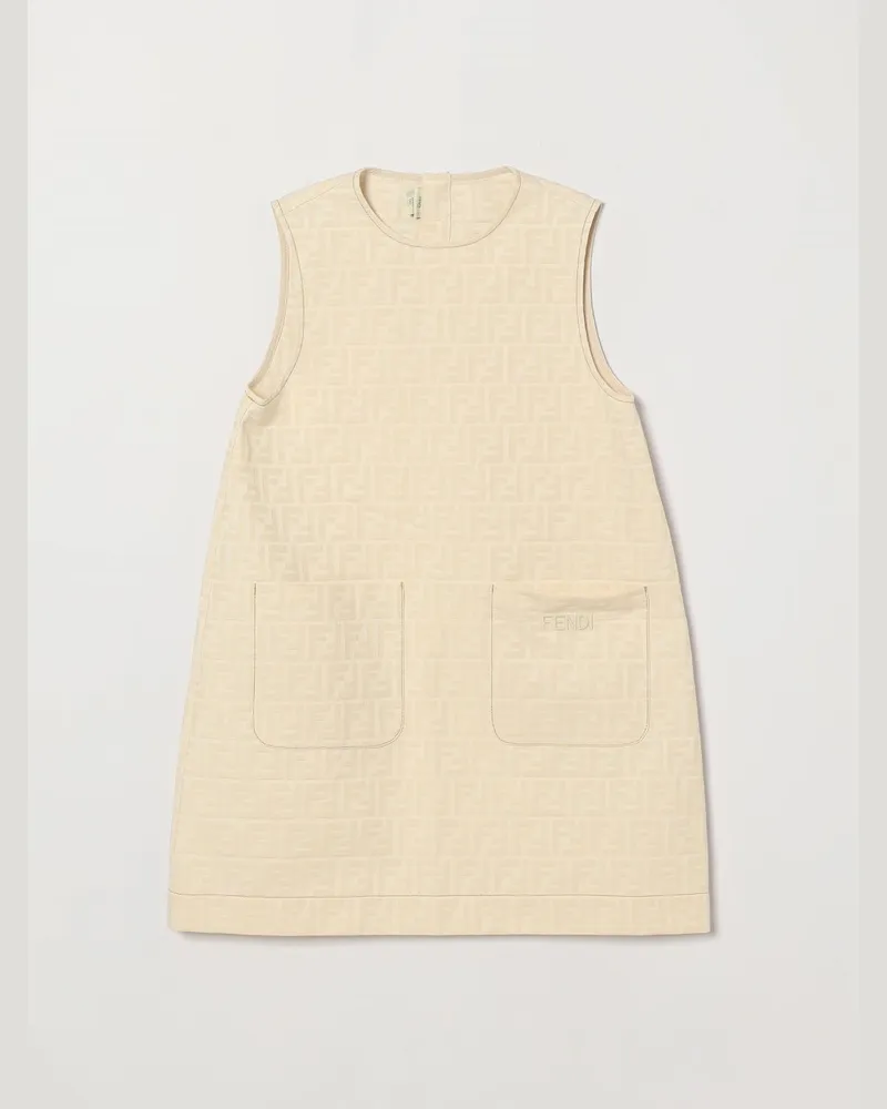 Fendi Ärmelloses Baumwollkleid für Mädchen mit Ton-in-Ton-FF-Monogramm Braun