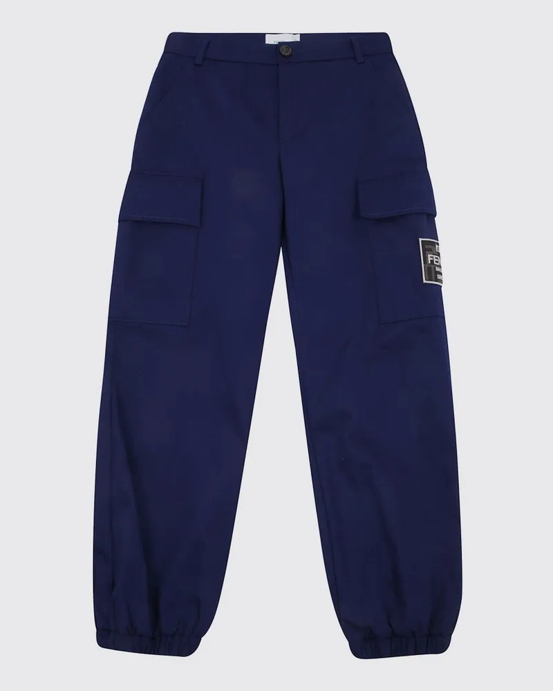 Fendi Cargo-Hose für Jungen aus Stretch-Baumwolle mit Seitentaschen und elastischen Bündchen Blau