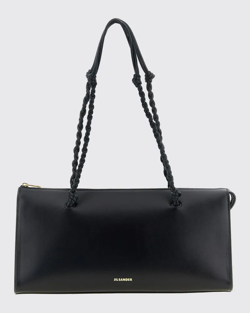 Jil Sander Große Tangle Schultertasche aus Kalbsleder mit geflochtenem Griff Schwarz