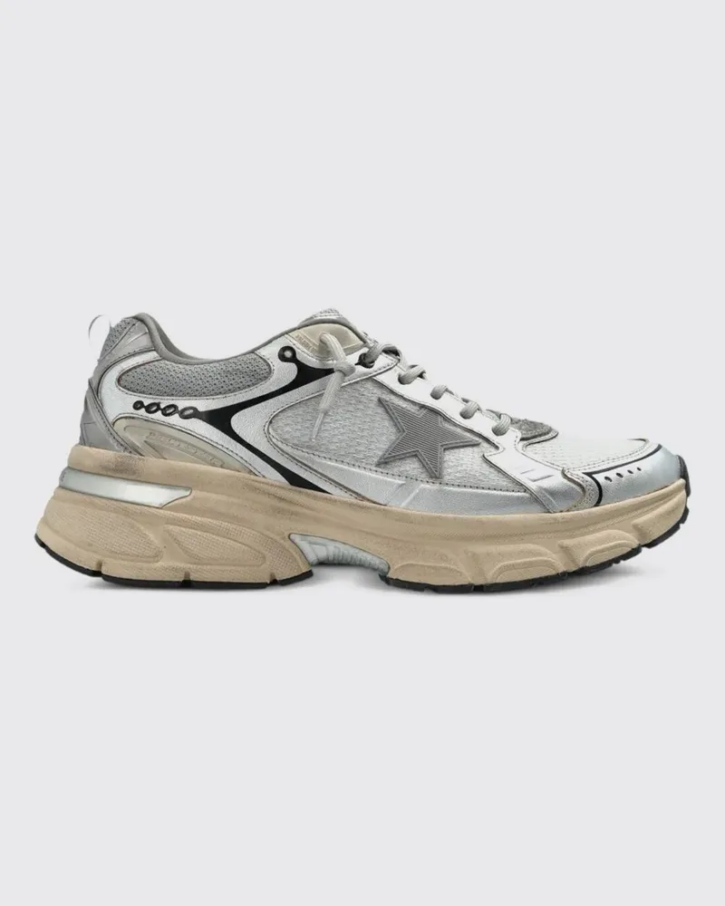 Golden Goose Lightstar Low-Top-Sneaker aus Nappa und Mesh mit Used-Effekt Grau