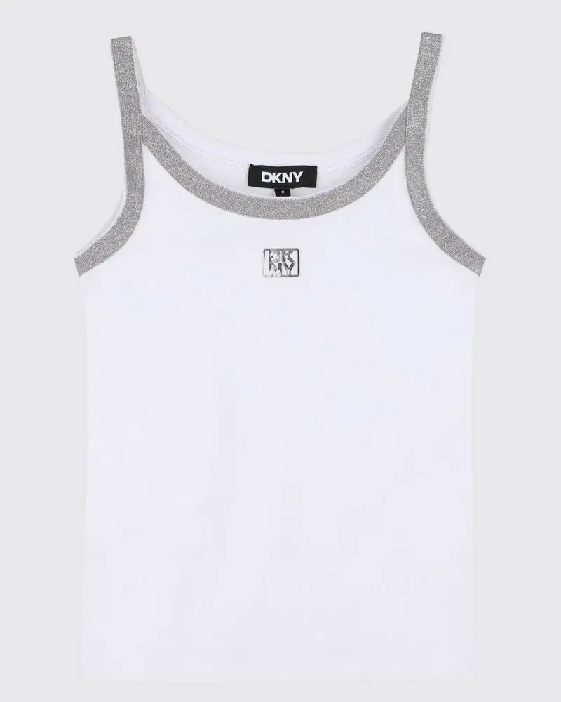DKNY Slim Fit Baumwoll-Top für Mädchen mit Kontrastlogo und Zierleiste Weiß