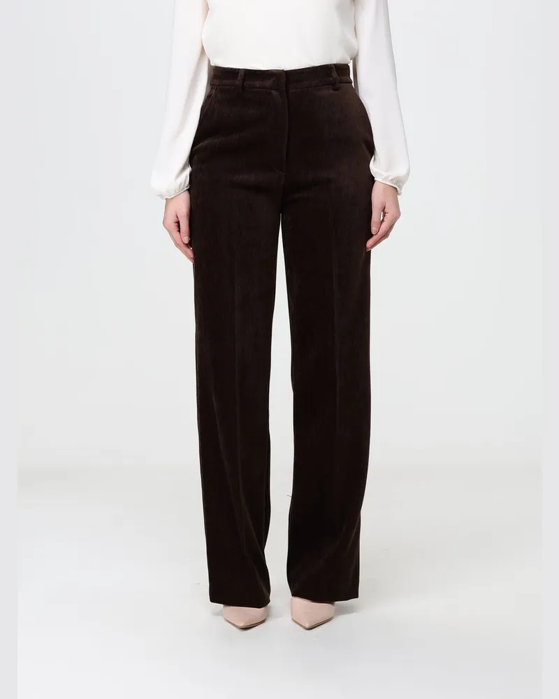 Hanita Weit geschnittene Samthose mit hoher Taille und Gürtelschlaufen Braun