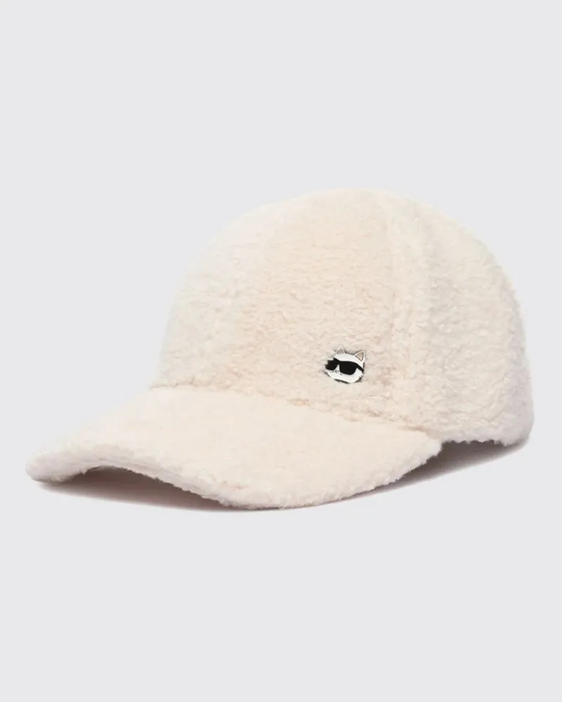 Karl Lagerfeld Baseballkappe aus Fleece mit Grafikdruck und gesticktem Logo Weiß