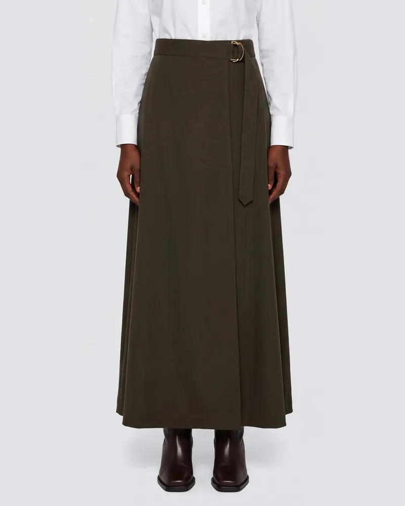 Burberry Midi-Wickelrock aus reiner Wolle mit hoher Taille und Seitenschnalle Braun