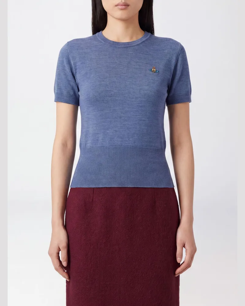 Vivienne Westwood Kurzärmeliger Slim-Fit Wollpullover mit Orb-Logo Denim