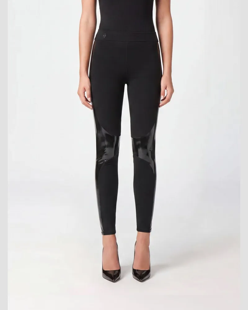 Philipp Plein Hochgeschnittene Jersey-Leggings mit bestickten Seitenstreifen Schwarz